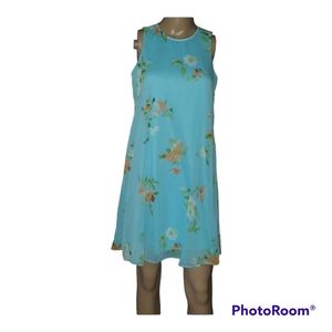 NWT Calvin Klein sleeveless shift keyhole back floral chiffon overlay